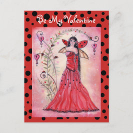 Lady love bug valentine fairy postcard by Renee Feestdagenkaart