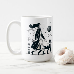 Lady marche son mignon chat Mug