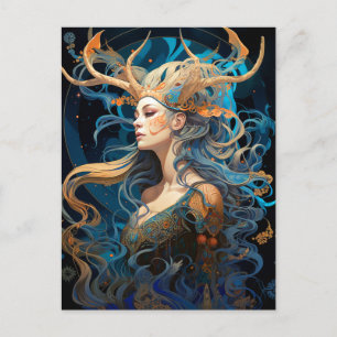 Lady Met Antlers Boho Fantasy Art Briefkaart