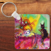 LADY MET BLACK CAT Mardi Gras Masquerade Sleutelhanger (Voorkant)