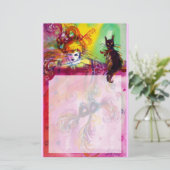 LADY MET BLACK CAT / Venetiaanse Masquerade Briefpapier (Staand voorkant)