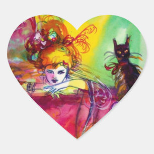 LADY MET BLACK CAT / Venetiaanse Masquerade Heart Hart Sticker