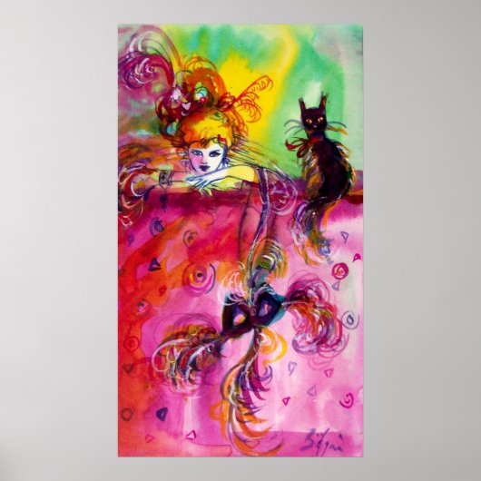 LADY MET BLACK CAT Venetian Masquerade Ball Poster (Voorkant)