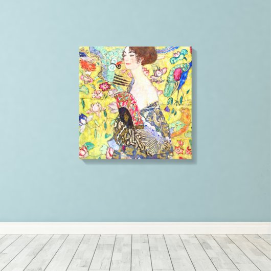 Lady met Fan van Gustav Klimt, Japonisme Canvas Afdruk (Insitu (Houten vloer))