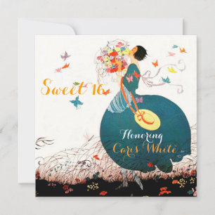 LADY MET FLOWER BOUQUET EN BUTTERFLIES Sweet 16 Kaart