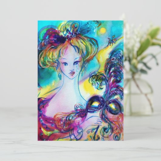 LADY MET MASK/Venetiaanse Masquerade Ball Aankondiging (Staand voorkant)