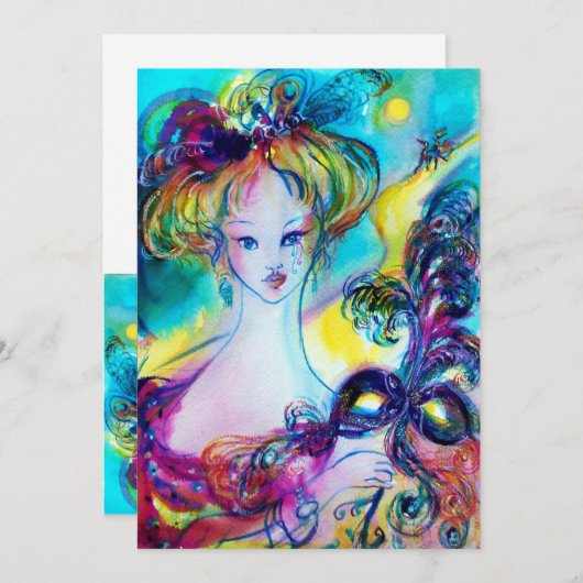 LADY MET MASK/Venetiaanse Masquerade Ball Aankondiging (Voorkant / Achterkant)