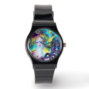 LADY MET MASK/Venetiaanse Masquerade Ball, zwart Horloge