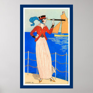 LADY MET MONOCLE ART DECO NAUTICAL BEAUTY MODE POSTER