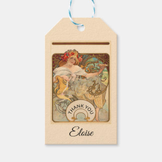 Lady met papavers in haar haar haar haar, bedankt cadeaulabel