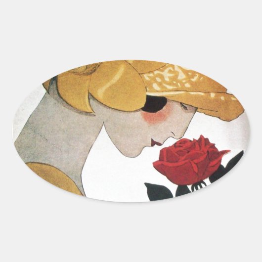 LADY MET ROSE ROSE OVALE STICKER (Voorkant)