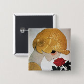 LADY MET ROSE ROSE VIERKANTE BUTTON 5,1 CM (Voorkant /achterkant)