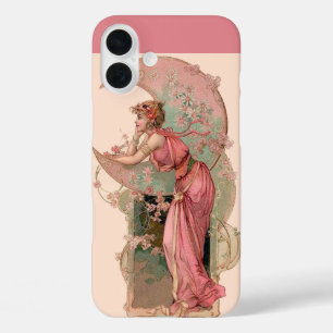 LADY OF THE MOON with FLOWERS IN PINK iPhone 16 Plus Hoesje