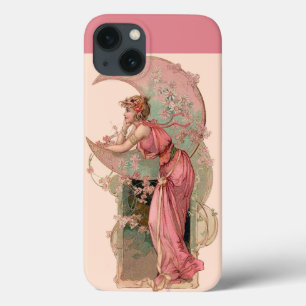 LADY OF THE MOON with FLOWERS IN PINK iPhone 13 Hoesje