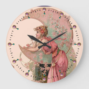 LADY OF THE MOON with FLOWERS IN PINK Grote Klok