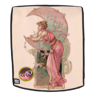 LADY OF THE MOON with FLOWERS IN PINK MONOGRAM Rugtassen