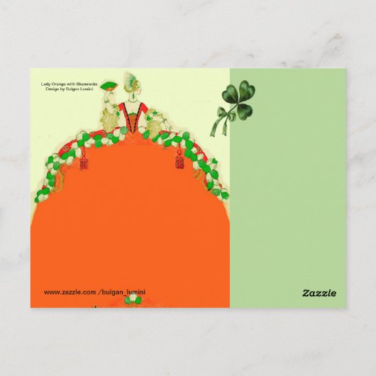 LADY ORANJE EN SHAMROCKS St. Patricks Day Mode Briefkaart (Achterkant)