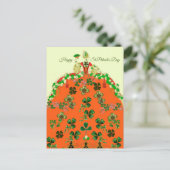 LADY ORANJE EN SHAMROCKS St. Patricks Day Mode Briefkaart (Staand voorkant)