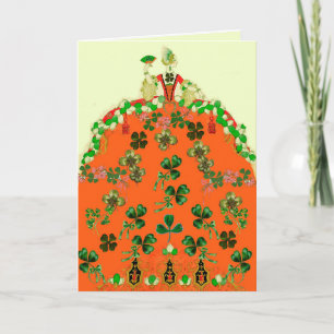 LADY ORANJE EN SHAMROCKS St. Patricks Day Mode Feestdagen Kaart