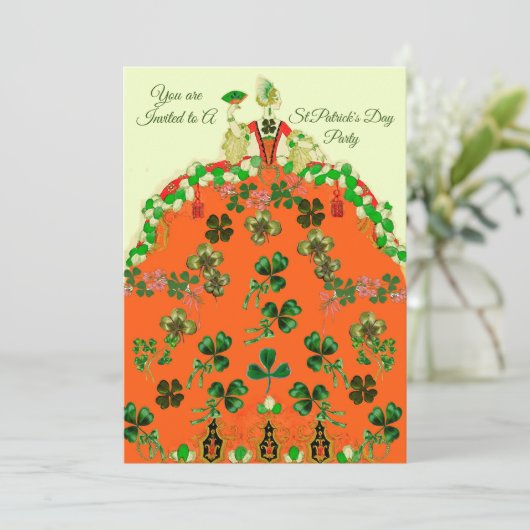 LADY ORANJE EN SHAMROCKS St. Patricks Day Party Feestdagenkaart (Staand voorkant)