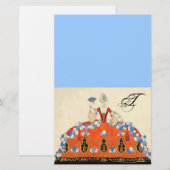 LADY ORANJE MODE COSTUME DESIGNER MONOGRAM Blue Briefpapier (Voorkant / Achterkant)