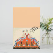 LADY ORANJE MODE COSTUME ONTWERP MONOGRAM Peach Briefpapier (Staand voorkant)