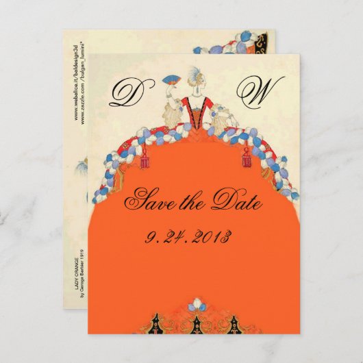 LADY ORANJE / TROUWFEEST SAVE THE DATE MONOGRAM AANKONDIGINGSKAART (Voorkant / Achterkant)