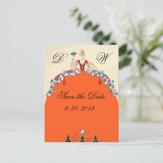 LADY ORANJE / TROUWFEEST SAVE THE DATE MONOGRAM AANKONDIGINGSKAART (Staand voorkant)