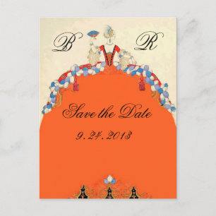 LADY ORANJE / TROUWFEEST SAVE THE DATE MONOGRAM AANKONDIGINGSKAART