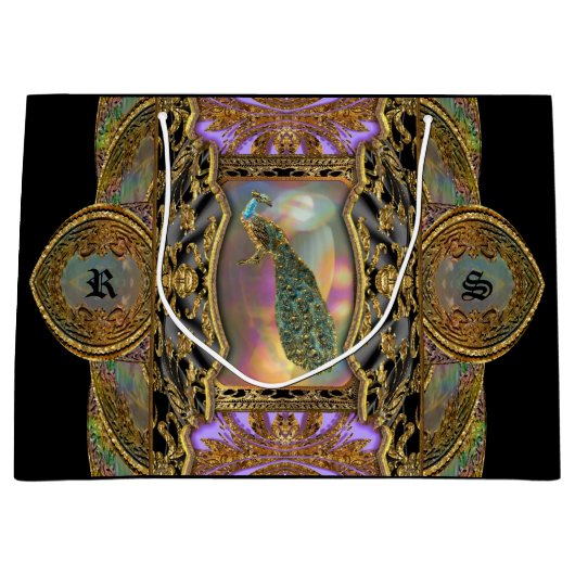 Lady Peacock Monogram Black Elegant Groot Cadeauzakje (Voorkant)