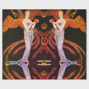 LADY PHOENIX ART DECO BEAUTY MODE Sinaasappel Zwar Cadeaupapier