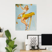 Lady Picking Peaches Pinup Poster (Thuiskantoor)