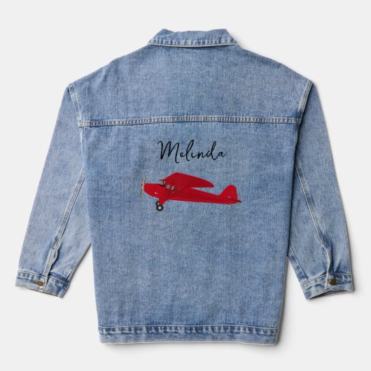 Lady Pilot  Vliegtuig Tekening Script Naam Denim Jacket (Achterkant)
