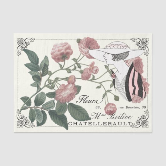  Lady Pink Rose Franse ontkoppeling script Tissuepapier (Voorkant)