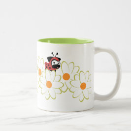 Lady Pug-Mok (witte en groene bloemen) Tweekleurige Koffiemok