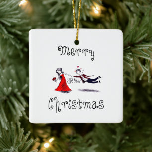 Lady Pulling Man Grappig Huwelijk Keramisch Ornament