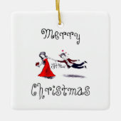 Lady Pulling Man Grappig Huwelijk Keramisch Ornament (Voorkant)