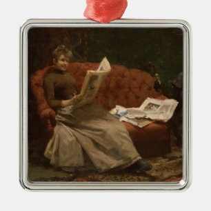 Lady Reading Metalen Ornament