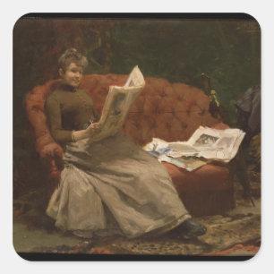 Lady Reading Vierkante Sticker