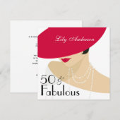 Lady Red pet elegant parels 50 & Fabulous Kaart (Voorkant / Achterkant)