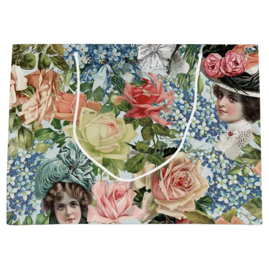 Lady Retro botanisch ventilatorpatroon Large Cadeauzakje (Voorkant)