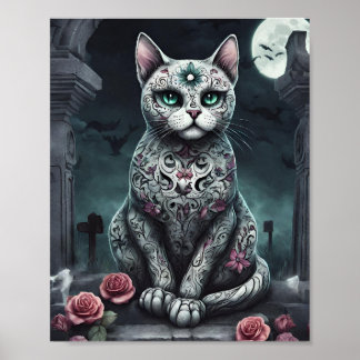 "Lady Roos" Gothic, Dag van de Doden, White Cat Poster