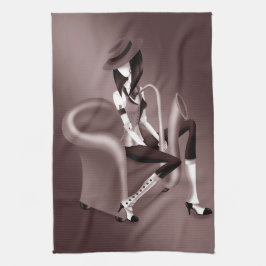 Lady saxofonist - Jazz-geïnspireerde theedoek