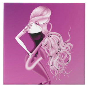 Lady Saxofonist Muzikant Roze monochroom Tegeltje