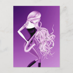 Lady Saxophoniste carte postale violette