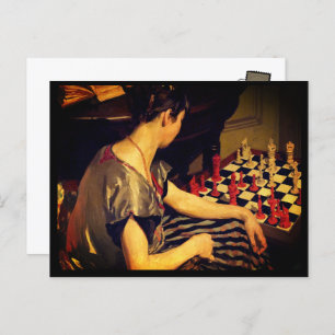 Lady schaakster kunst negentiende eeuw briefkaart