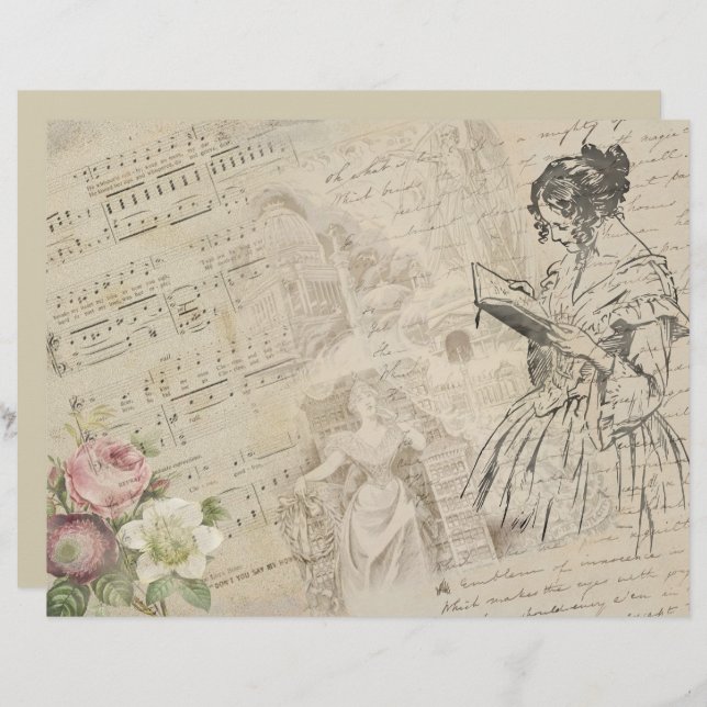 Lady Script Muziek Blad Scrapbook Papier (Voorkant / Achterkant)