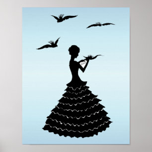  Lady Silhouette Love Letter Doves Poster