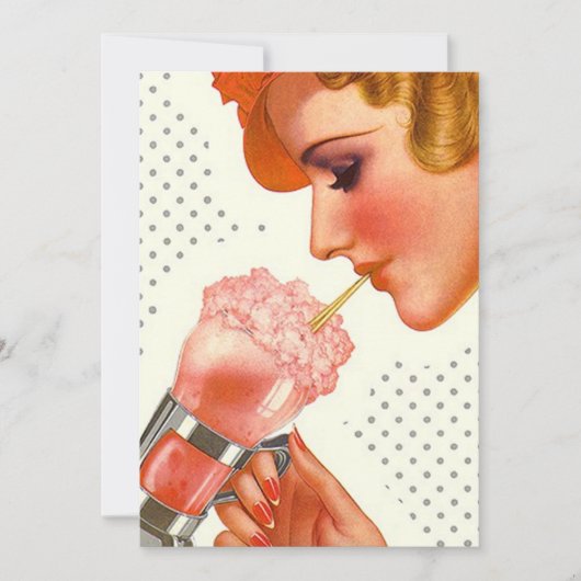  Lady Sips Soda Fountain Blank Invitation Kaart (Voorkant)