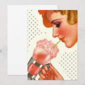 Lady Sips Soda Fountain Blank Invitation Kaart (Voorkant / Achterkant)